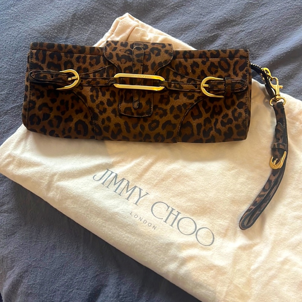 Jimmy Choo wristlet clutch. Leopard print /gold